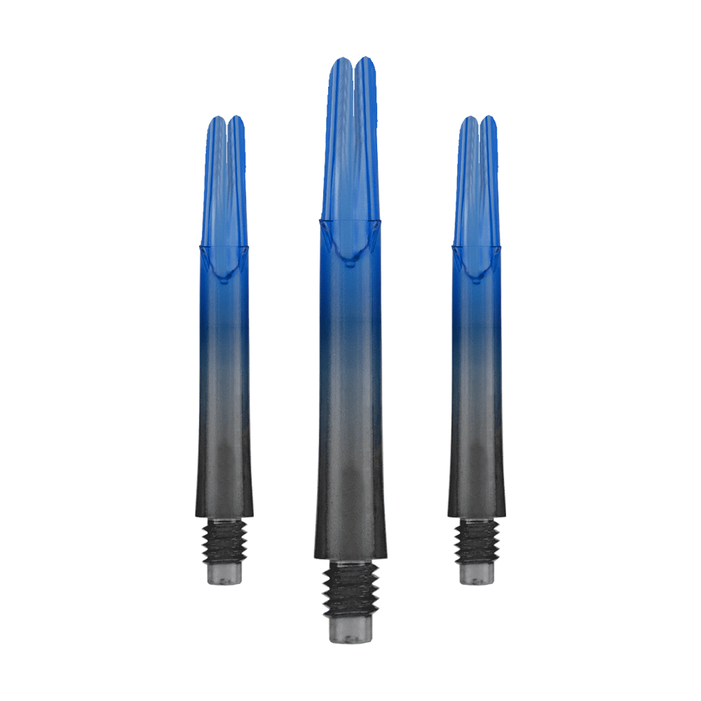 L-Style L-Shaft Locked Straight Natural9 TwoTone Shafts - Blau Das Bild zeigt drei blaue und schwarze Dartschäfte ohne Kappen. Sie sind gerade und haben eine Länge von 39 mm.