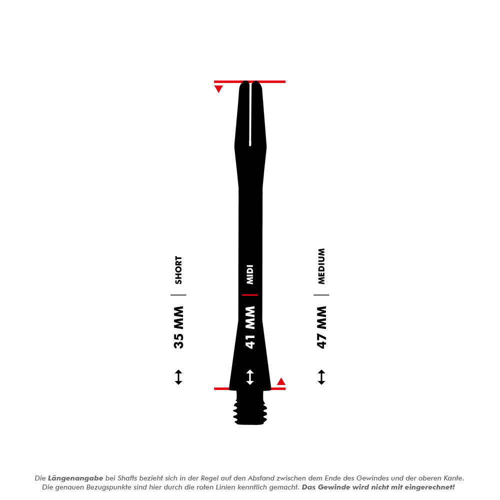 HR366_Harrows_Keramic_Shafts_5_41mmOYhHBPN1eLX23 Das Bild zeigt die Harrows Keramic Shafts in Weiß in drei verschiedenen Längen. Die Längen sind mit 35 mm (Short), 41 mm (Midi) und 47 mm (Medium) angegeben.