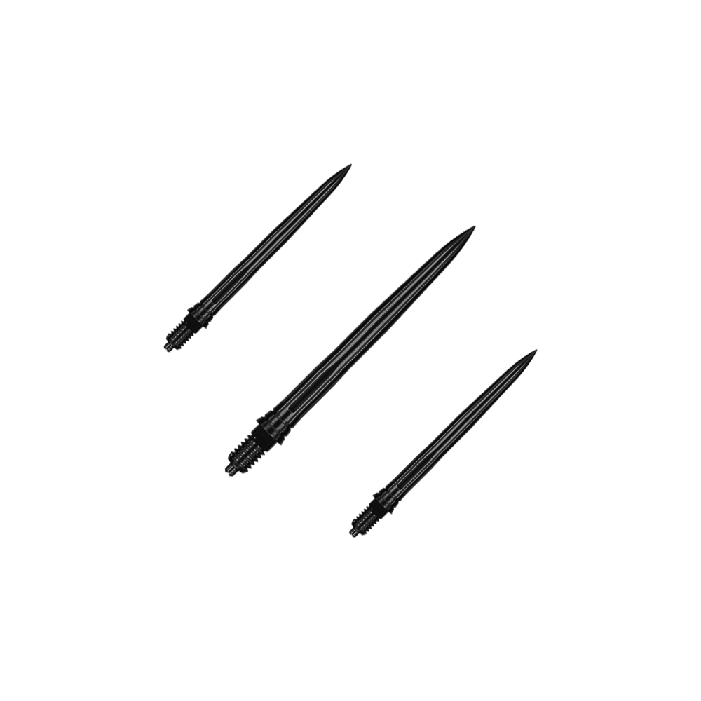 Caliburn EZ-EVO Dartspitzen - Smooth - Schwarz Hier sind EVO181 Caliburn EZ-EVO Dartspitzen Smooth Schwarz 28mm als Set dargestellt. Die Dartspitzen sind schwarz und haben eine glatte Oberfläche.