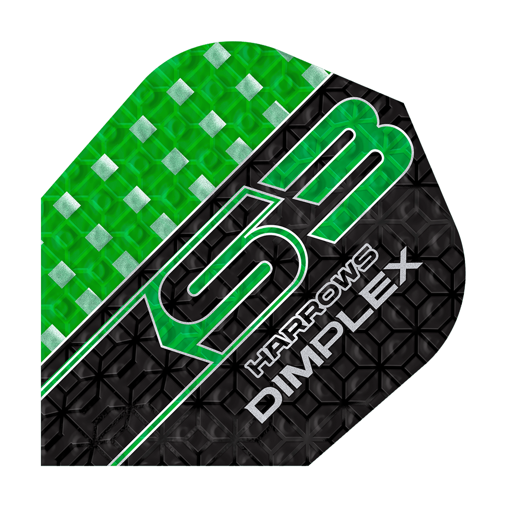 Harrows Dimplex S3 Flights - Grün Einer der Harrows Dimplex S3 Flights - No6 ist im Detail abgebildet. Die Seitenkanten sind deutlich sichtbar.