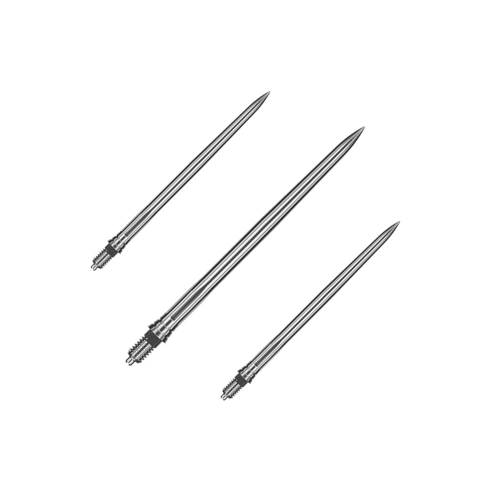 Das Bild zeigt glatte silberne Dartspitzen mit einer Länge von 40mm. Dies ist ein Set von Dartspitzen, geeignet für verschiedene Dartscheiben.