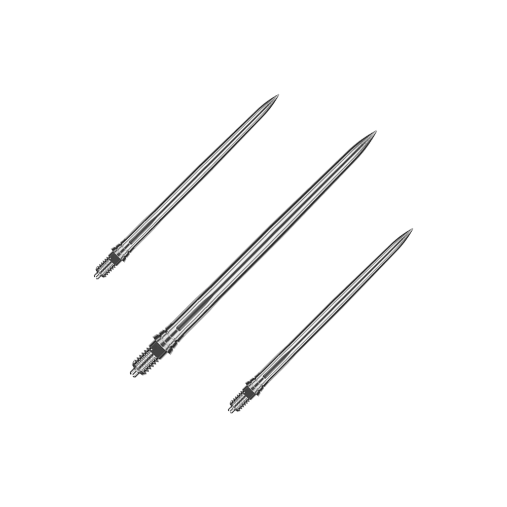 Caliburn EZ-EVO Dartspitzen - Smooth - Silber Das Bild zeigt glatte silberne Dartspitzen mit einer Länge von 40mm. Dies ist ein Set von Dartspitzen, geeignet für verschiedene Dartscheiben.