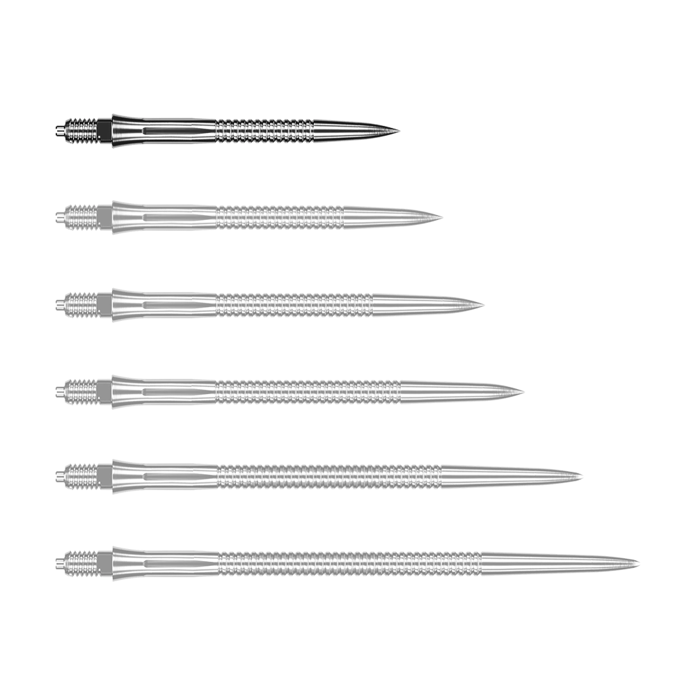 Caliburn EZ-EVO Dartspitzen - Grooved - Silber Das Bild zeigt eine silberne Dartspitze mit Rillen. Die Dartspitze ist 28 mm lang.