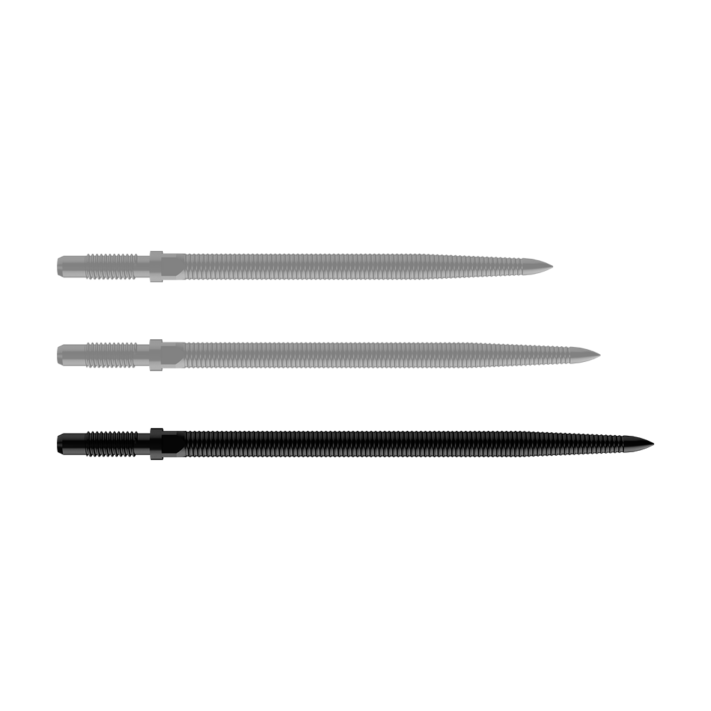 Dieses Bild zeigt das Produkt BU57706_BullsNL_Convertible_Points_MicroGrip_Schwarz_40mm_1. Es handelt sich um schwarze Dartspitzen mit MicroGrip und einer Länge von 40 mm.