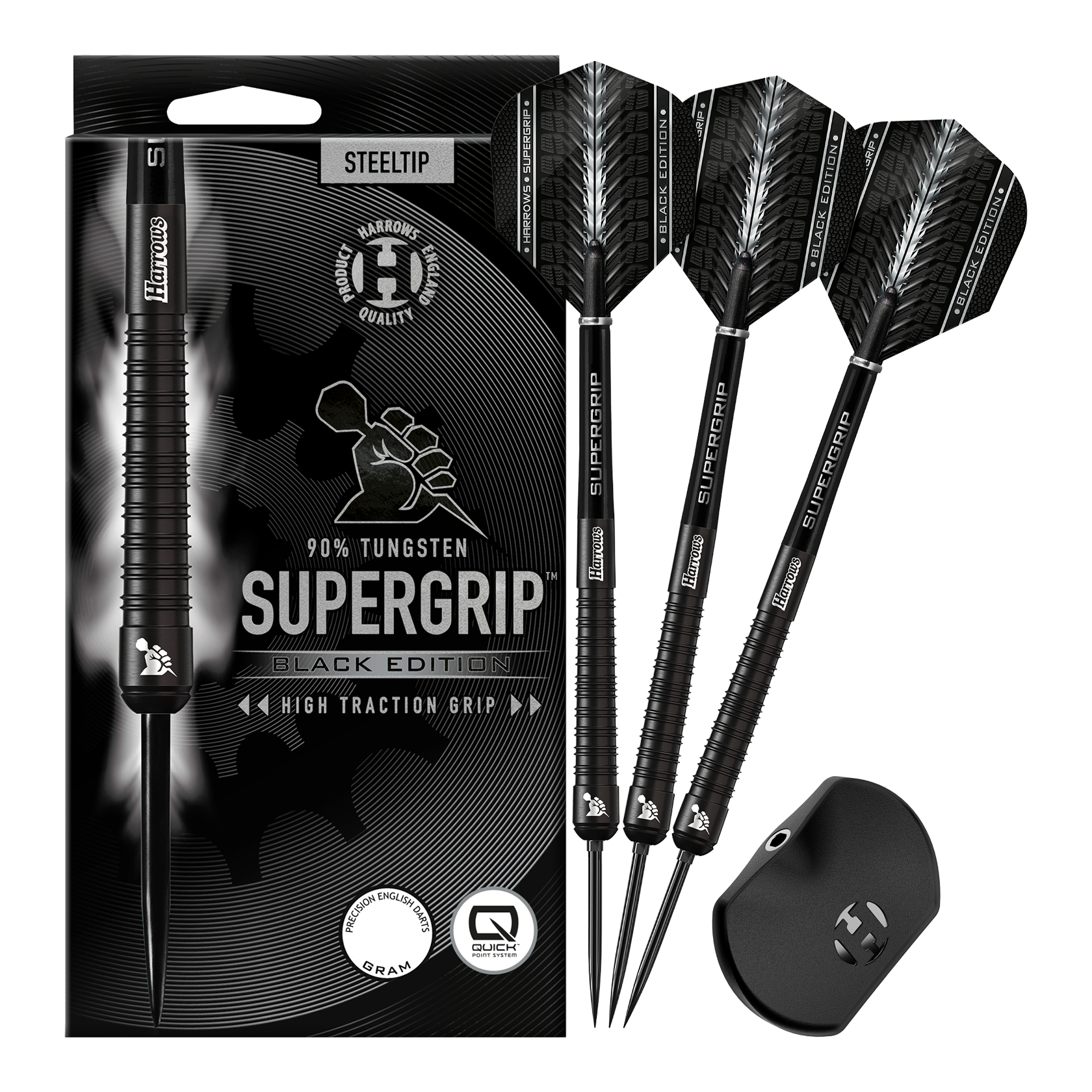 Harrows Supergrip 90 Black Edition Quick Point Steeldarts Harrows Supergrip 90 Black Edition Quick Point Steeldarts zeigen ein edles schwarzes Aussehen. Sie sind perfekt für ambitionierte Dartspieler geeignet.