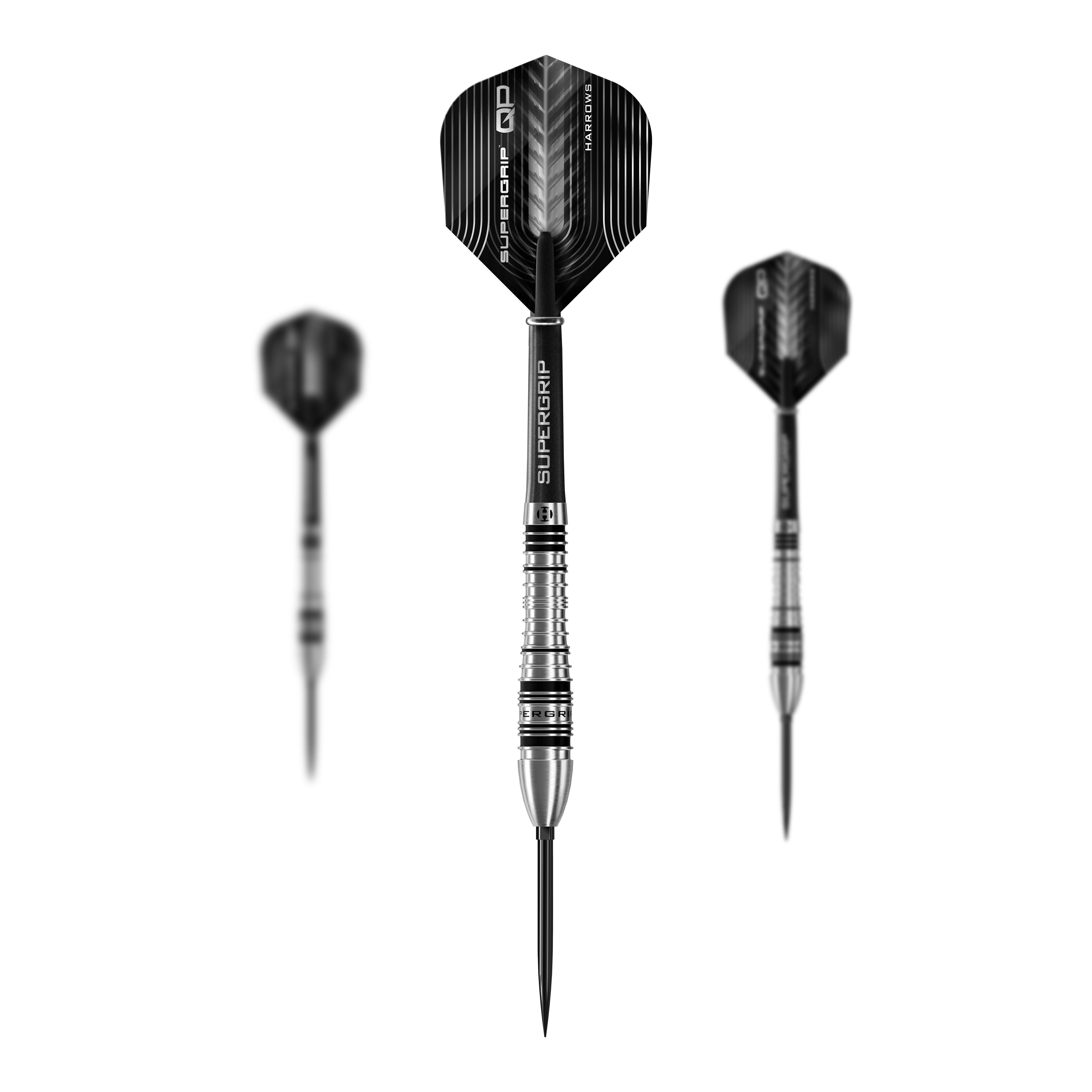 Harrows Supergrip Bomb Quick Point Steeldarts Dieses Bild präsentiert das Set der Harrows Supergrip Bomb Quick Point Steeldarts. Das Set enthält mehrere hochwertige Darts für das Spiel.