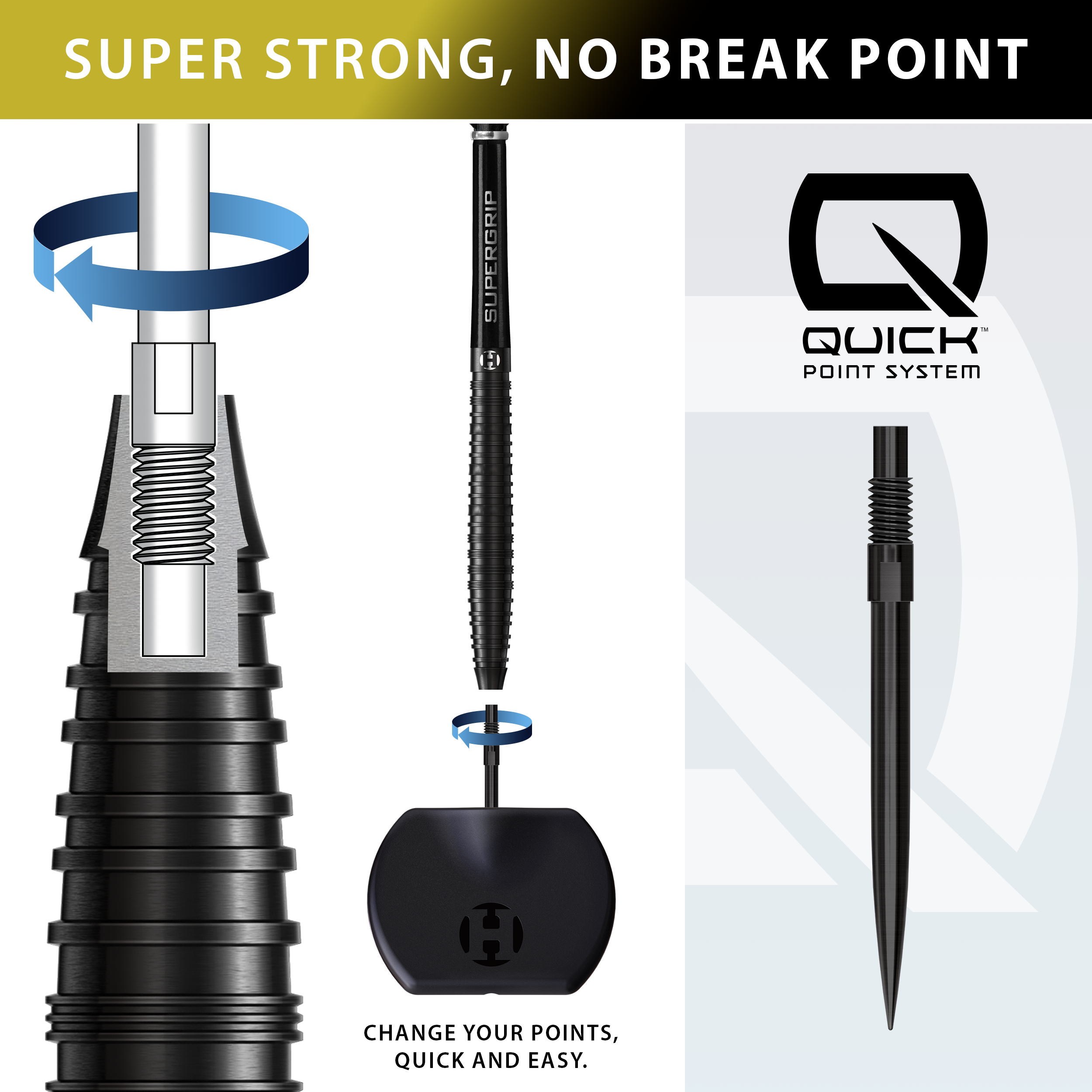 Harrows NX90 Black Edition Tapered Quick Point Steeldarts Auf dem Bild sind die Harrows NX90 Black Edition Tapered Quick Point Steeldarts zu sehen. Diese schwarzen Steeldarts sind für Präzision und Kontrolle konzipiert.