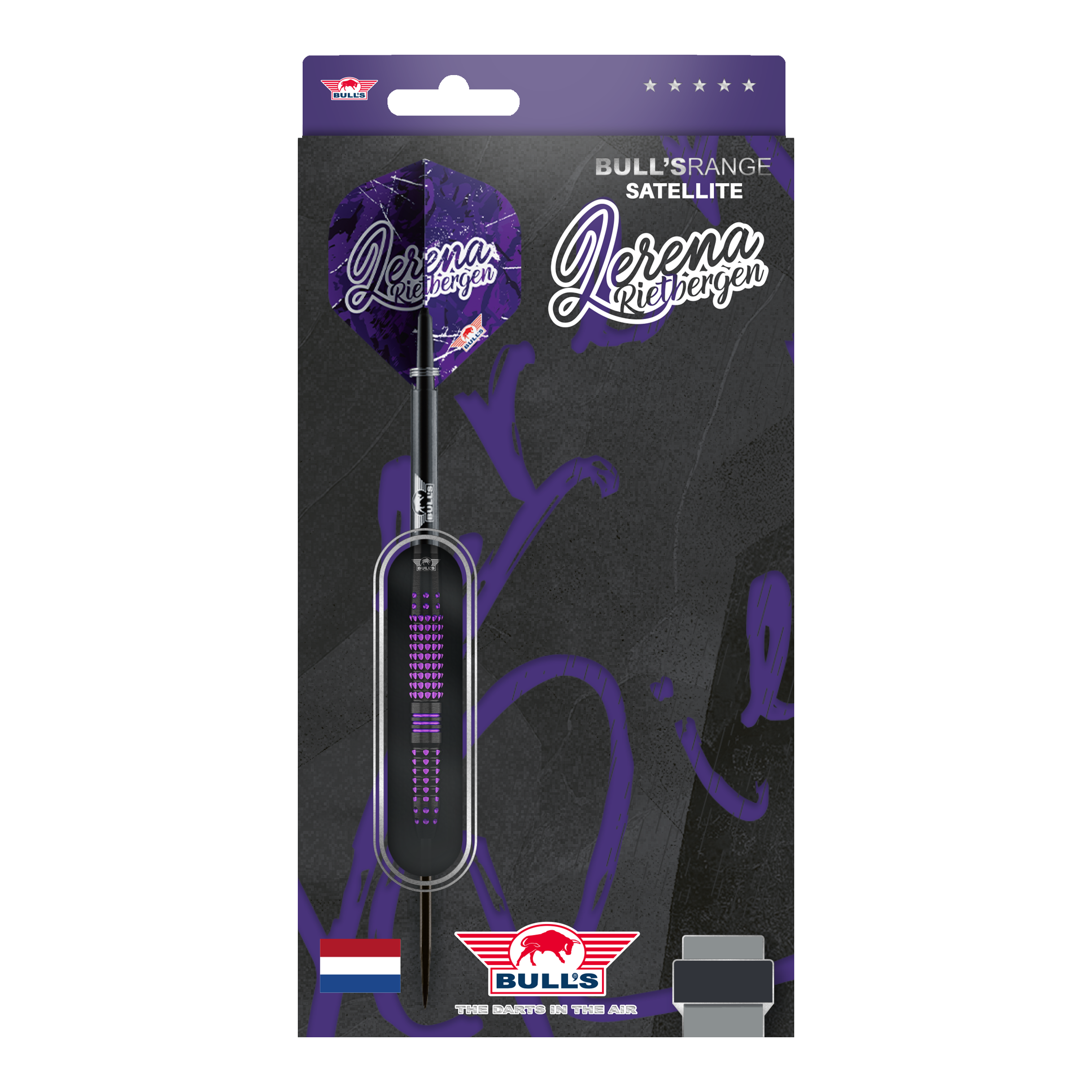 Bulls NL Lerena Rietbergen Steeldarts - 24g Auf dem Bild sind die Bulls NL Lerena Rietbergen Steeldarts - 24g zu sehen. Die Steeldarts sind professionell gestaltet und zeigen feine Details.