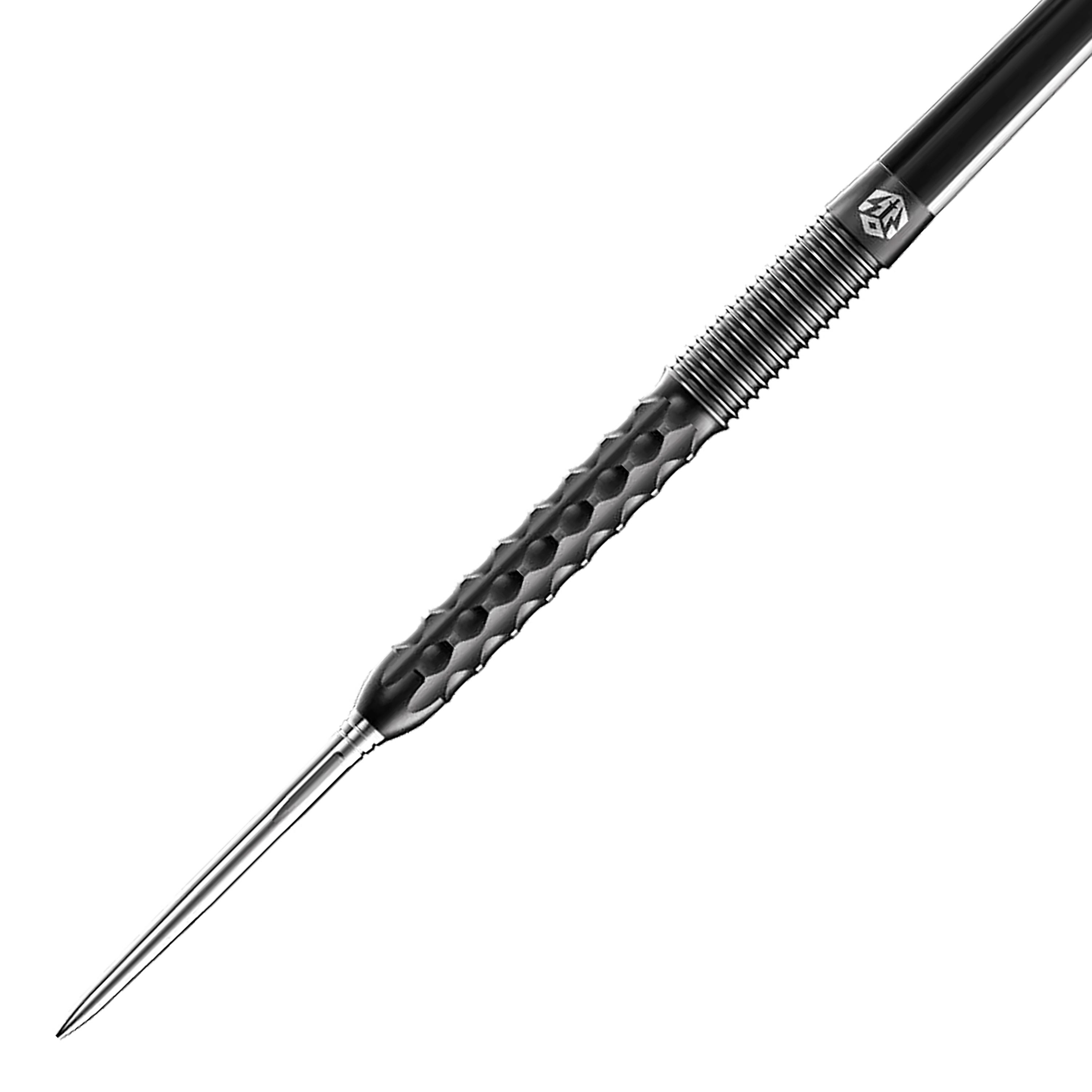 Das Bild zeigt einen Caliburn Sword S1 Steeldart. Der Dartpfeil hat eine silberne Spitze und einen schwarz strukturierten Griff.