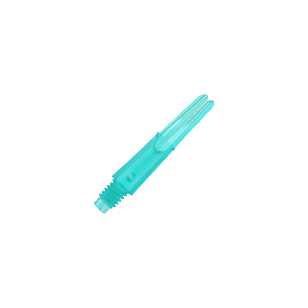 L-Style L-Shafts Locked Straight - Emerald 130 Dieses Bild zeigt einen transparenten, grünen Dart-Schaft. Der Schaft hat ein gerades Design mit einem Gewinde am unteren Ende.