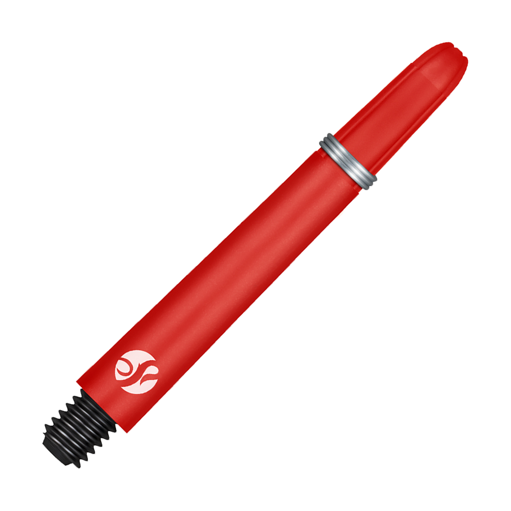Shot Koi Carbon Shafts - Rot Dies ist ein roter Carbon-Schaft für Pfeile mit einer silbernen Befestigungsring. Am unteren Ende befindet sich ein schwarzes Gewinde zum Einschrauben.