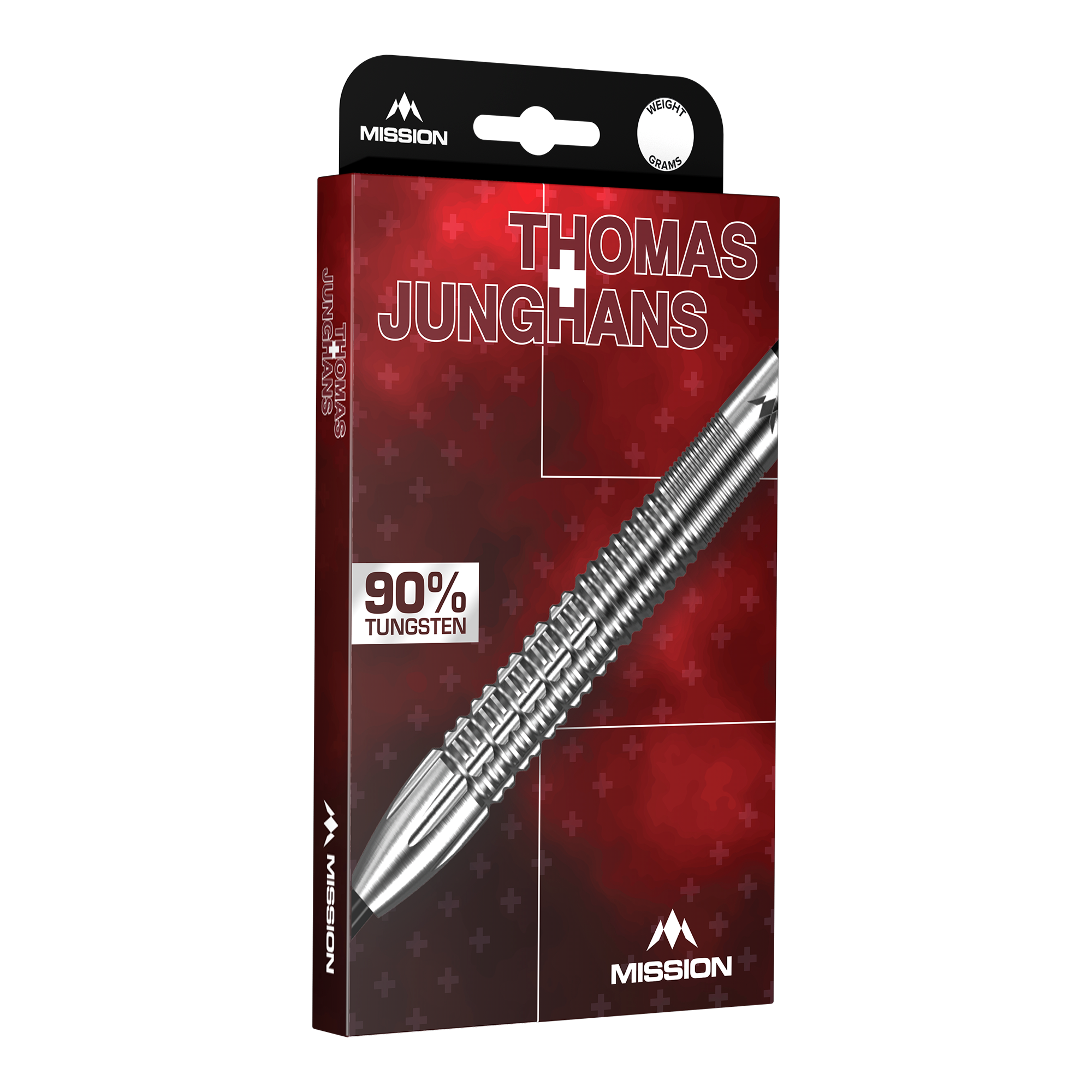 Mission Thomas Junghans Steeldarts - 23g Mission Thomas Junghans Steeldarts - 23g Darts werden gezeigt. Man erkennt die Gestaltung und das Branding des Produkts.