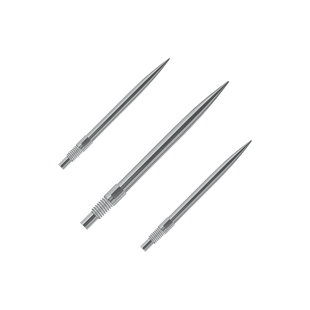 Harrows Quick Point Dartspitzen - Silber Gezeigt wird ein Set Harrows QuickPoint Dartspitzen in Silber mit 30mm Länge. Dieses Bild verdeutlicht den Lieferumfang der Dartspitzen.