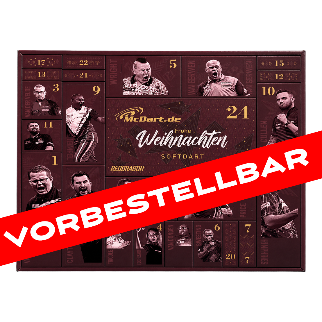 McDart Premium Adventskalender 2026 für Softdart-Spieler Abbildung des McDart Premium Adventskalender 2026 für Softdart-Spieler. Das Produkt richtet sich an Fans des Softdarts.
