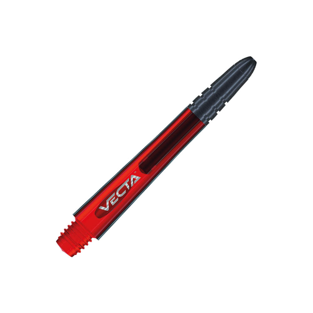 Das Bild zeigt einen Winmau Vecta Shaft in der Farbe Rot. Der Schaft ist elegant gestaltet und trägt die Aufschrift "VECTA".
