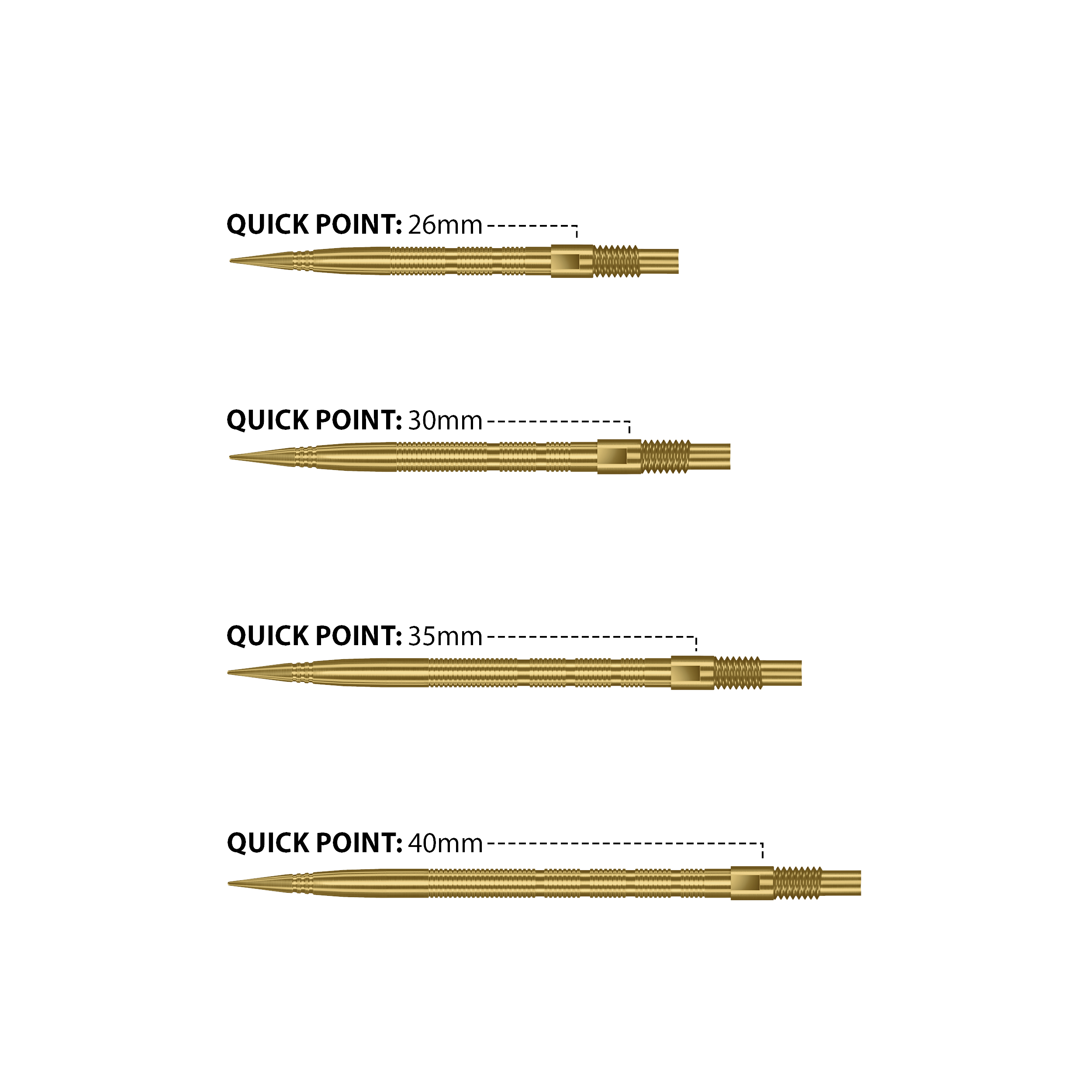 Harrows Quick Point Micro Ridge Dartspitzen - Gold Das Bild zeigt Harrows Quick Point Micro Ridge Dartspitzen in Gold. Die goldene Farbe verleiht ihnen ein auffälliges Aussehen.