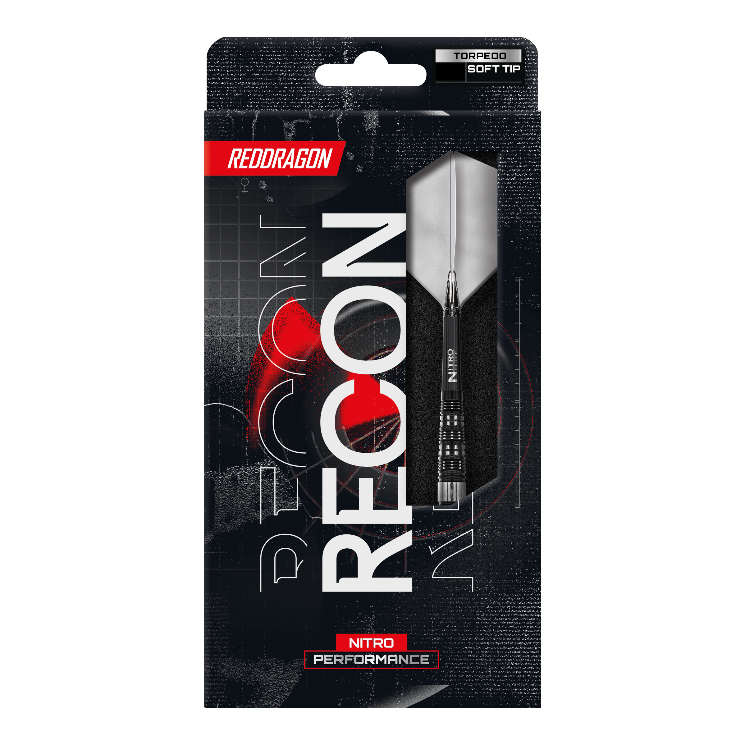Das Foto zeigt die Red Dragon Recon Torpedo Softdarts - 20g. Die Darts sind für Softdart-Spiele geeignet und wirken robust.