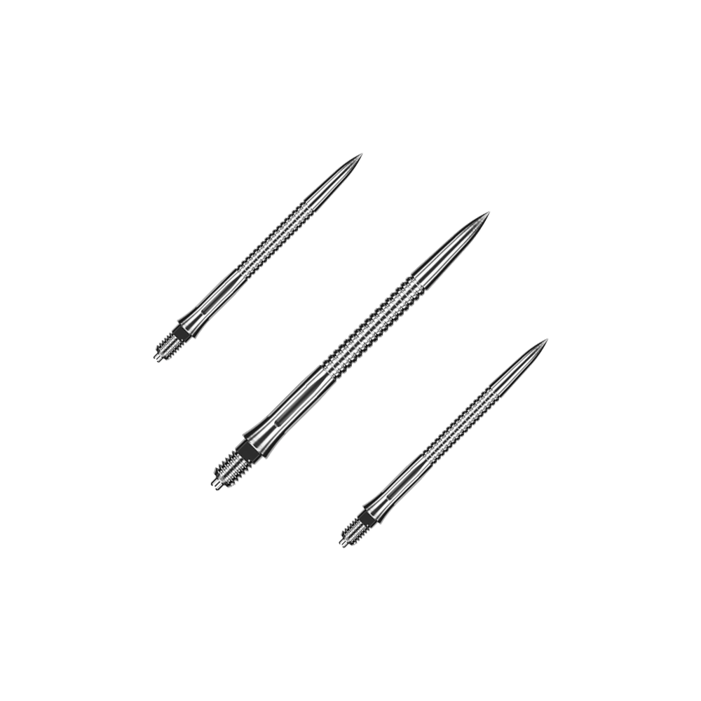 Caliburn EZ-EVO Dartspitzen - Grooved - Silber Das Foto zeigt ein Set silberner Dartspitzen mit Rillen. Jede Spitze ist 32 mm lang.