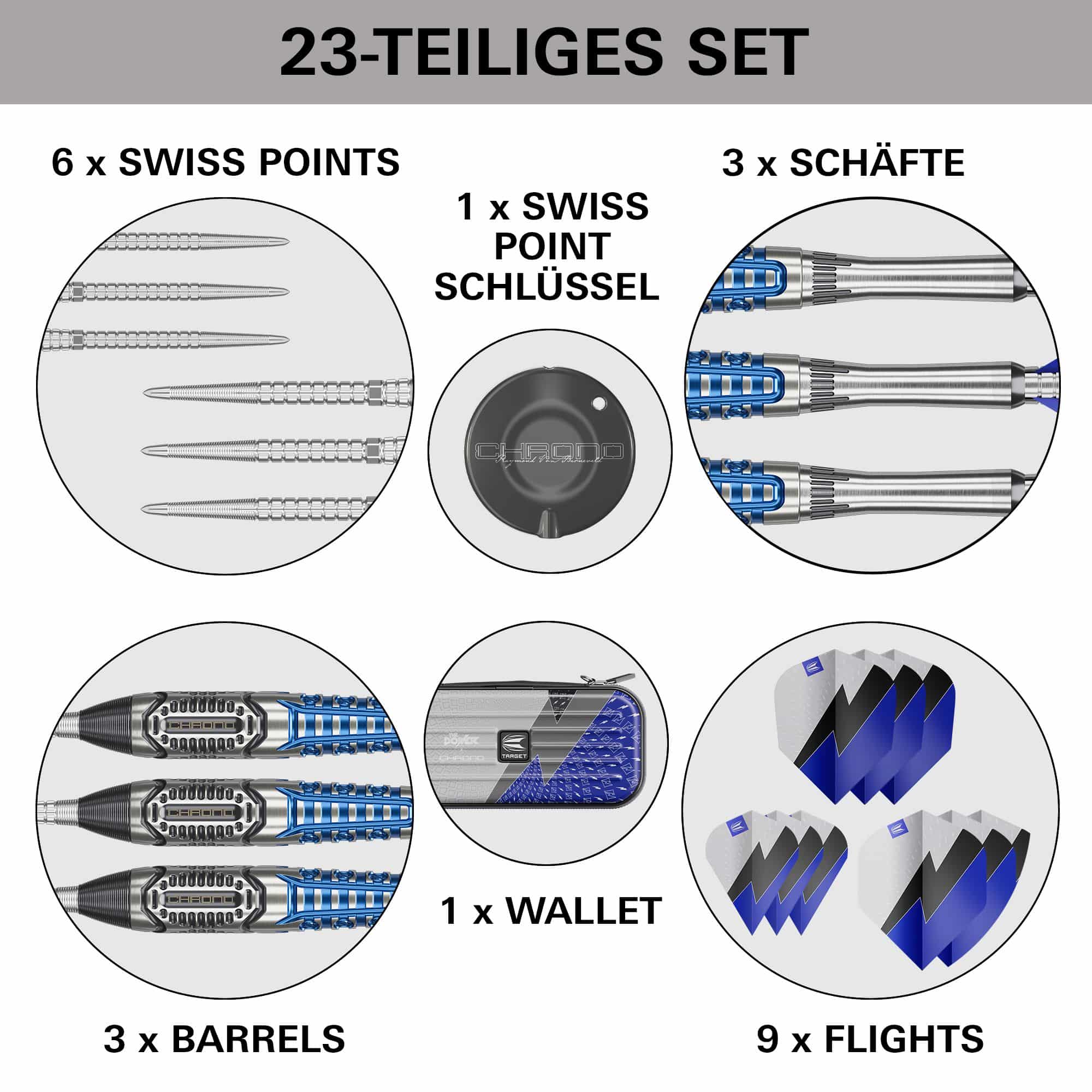 Target Phil Taylor Power X Chrono Swiss Points Steeldarts Abgebildet sind die Target Phil Taylor Power X Chrono Swiss Points Steeldarts. Das Produkt eignet sich ideal für Dartliebhaber.
