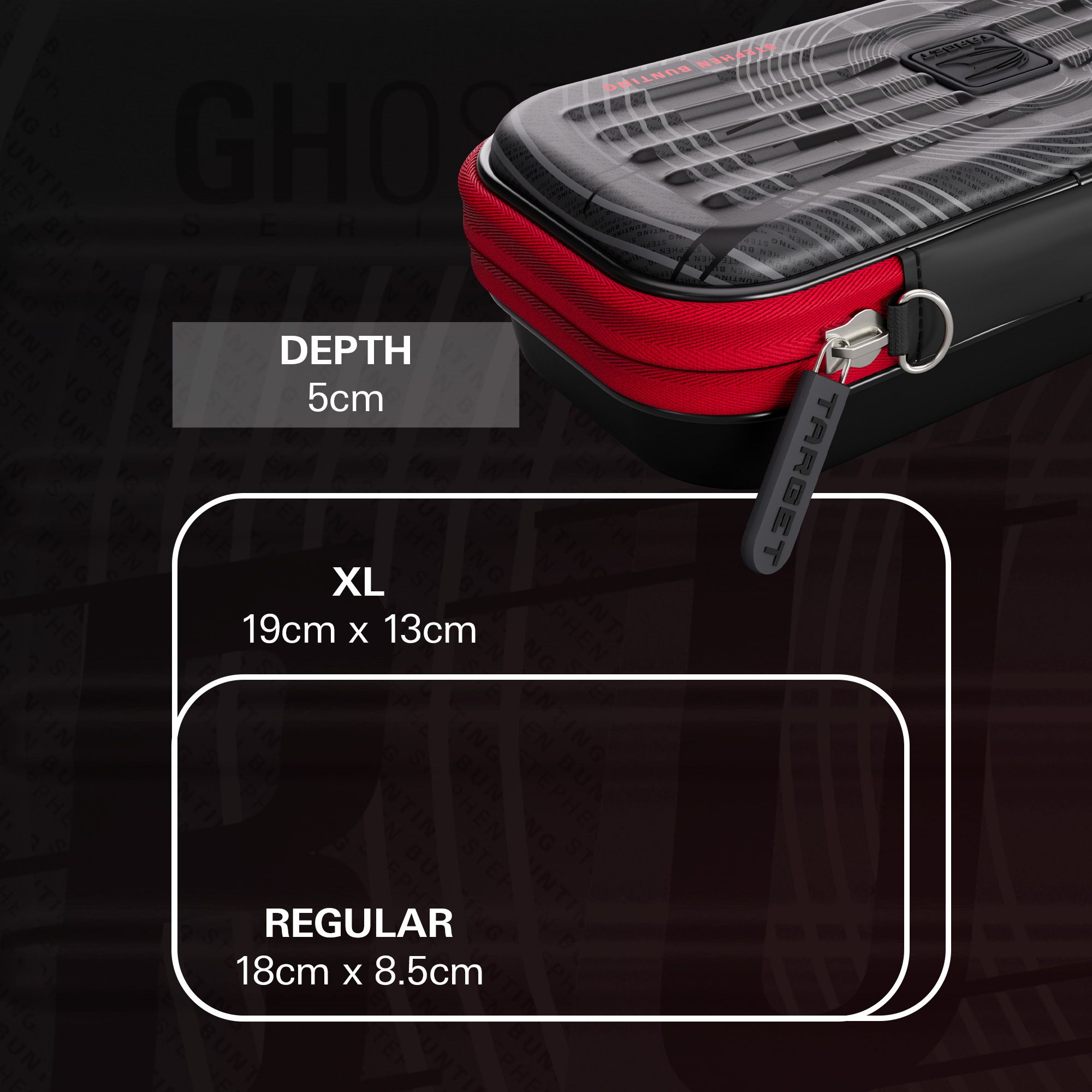 Takoma Ghost Series Stephen Bunting Dartcase Das Bild zeigt das Takoma Ghost Series Stephen Bunting Dartcase. Es handelt sich um ein Dart-Etui, das für Stephen Bunting entworfen wurde.