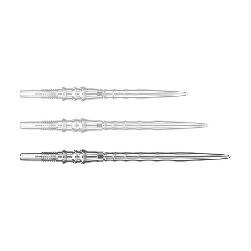 Target Japan Premium Swiss Point Dartspitzen - Silber Abgebildet ist eine einzelne silberne SwissPoint-Dartspitze mit einer Länge von 40 mm. Die Spitze gehört zur Target Japan Premium Serie.
