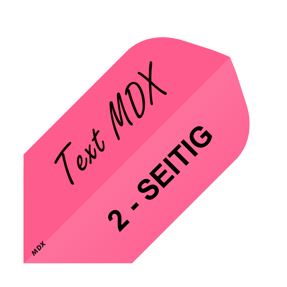 MD-452_2-Seitig_Bedruckte_Flights_Wunschtext_MDX_Pink_Slim_1 Das Bild zeigt ein pinkes Quadrat mit dem Text "Text MDX" und "2-SEITIG" darauf. In der unteren linken Ecke steht klein "MDX".