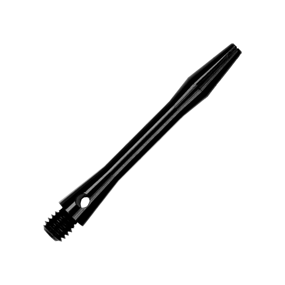 503_Aluminium_Shafts_Schwarz_40mm_2WY7CNlBRyzPup Auf dem Bild ist ein schwarzer Aluminiumschaft zu sehen. Er hat ein Gewinde an einem Ende und ist etwa 40 mm lang.