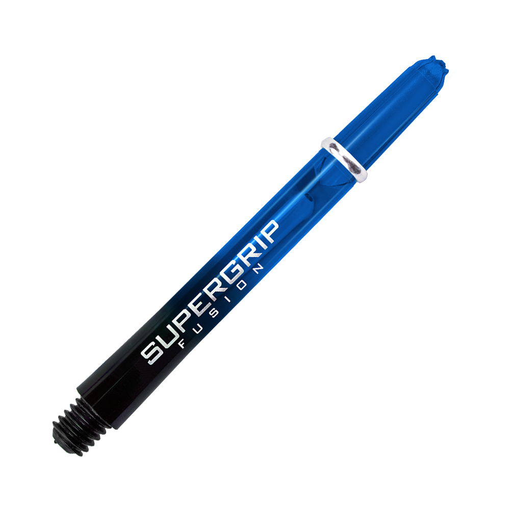 HR338_Harrows_Supergrip_Fusion_Shafts_Blau_47mm_2gQVC6B8sxtDJy Das Bild zeigt den Harrows Supergrip Fusion Shaft in Blau. Der Schaft ist aus Kunststoff gefertigt und hat die Aufschrift "SUPERGRIP FUSION".