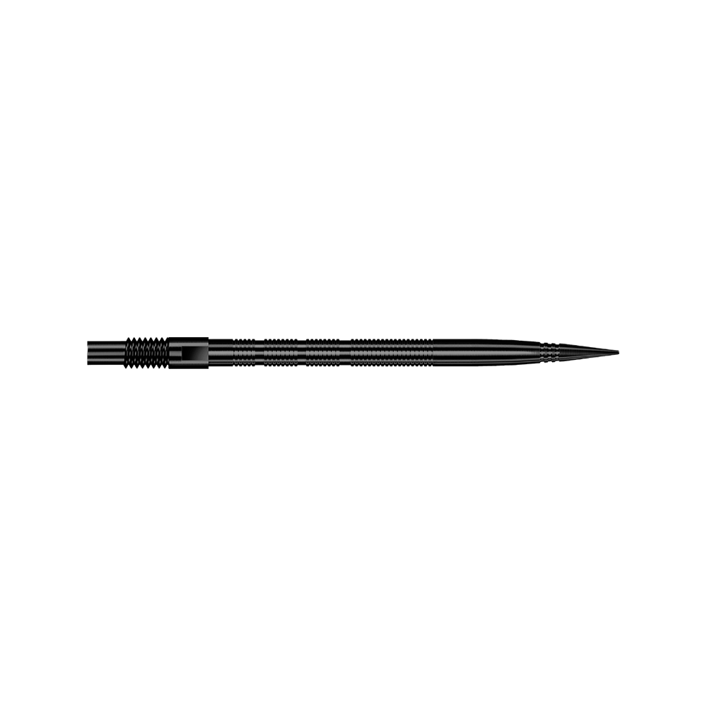 Harrows Quick Point Micro Ridge Dartspitzen - Schwarz Schwarze Dartspitzen mit MicroRidge, etwa 35 mm lang. Das Bild zeigt zwei dieser Dartspitzen.