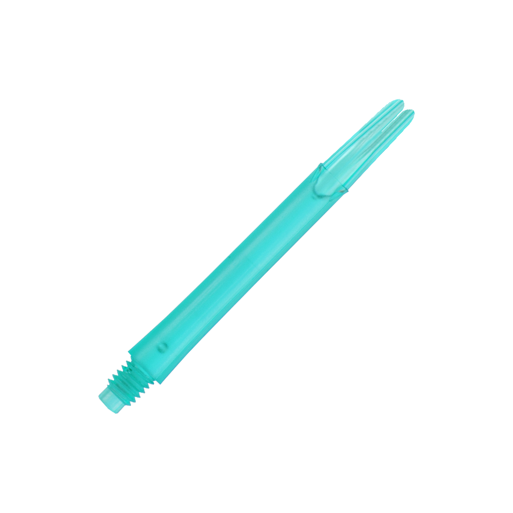 L-Style L-Shafts Locked Straight - Emerald 330 Das Bild zeigt einen geraden, durchsichtig-grünen Dart-Schaft. Er hat ein Schraubgewinde an einem Ende und ist ohne Kappen abgebildet.