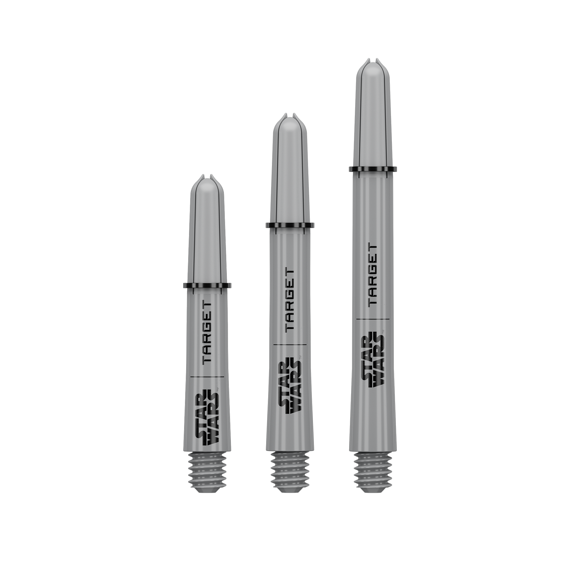 Target Star Wars ProGrip Shafts - Grau Abgebildet sind Target Star Wars ProGrip Shafts - Grau. Die grauen Dartschäfte eignen sich für präzise Würfe.