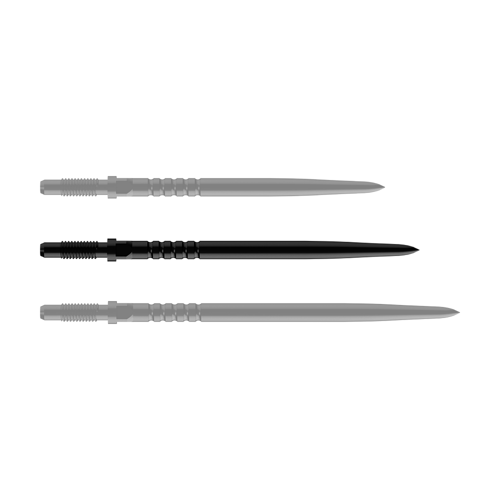 Zu sehen ist eine einzelne Dartspitze in Schwarz. Es handelt sich um BullsNL Convertible Points mit Ringed Grip, 36mm.