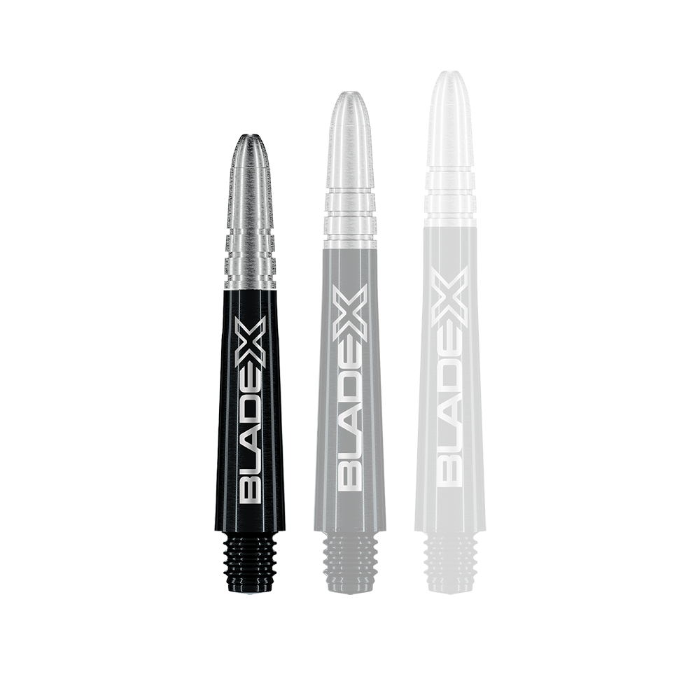 Bild von Winmau Vecta Blade X Shafts in Schwarz mit 34mm Länge. Die Dartschäfte sind schlank und modern gestaltet.