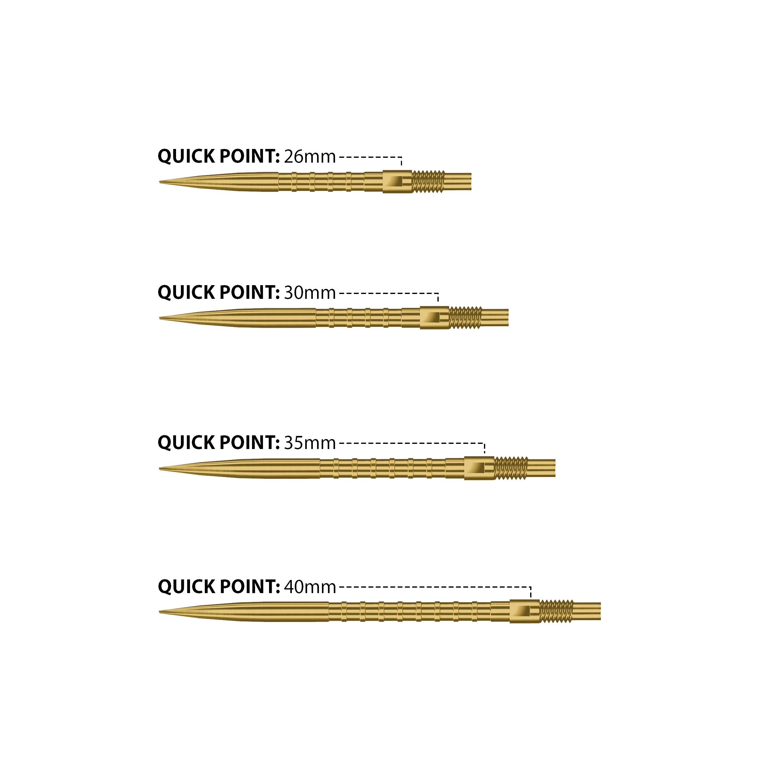 Harrows Quick Point Heavy Metal Dartspitzen - Gold Abgebildet sind Harrows Quick Point Heavy Metal Dartspitzen in Gold. Sie zeichnen sich durch ihre goldene Farbe und hohe Qualität aus.