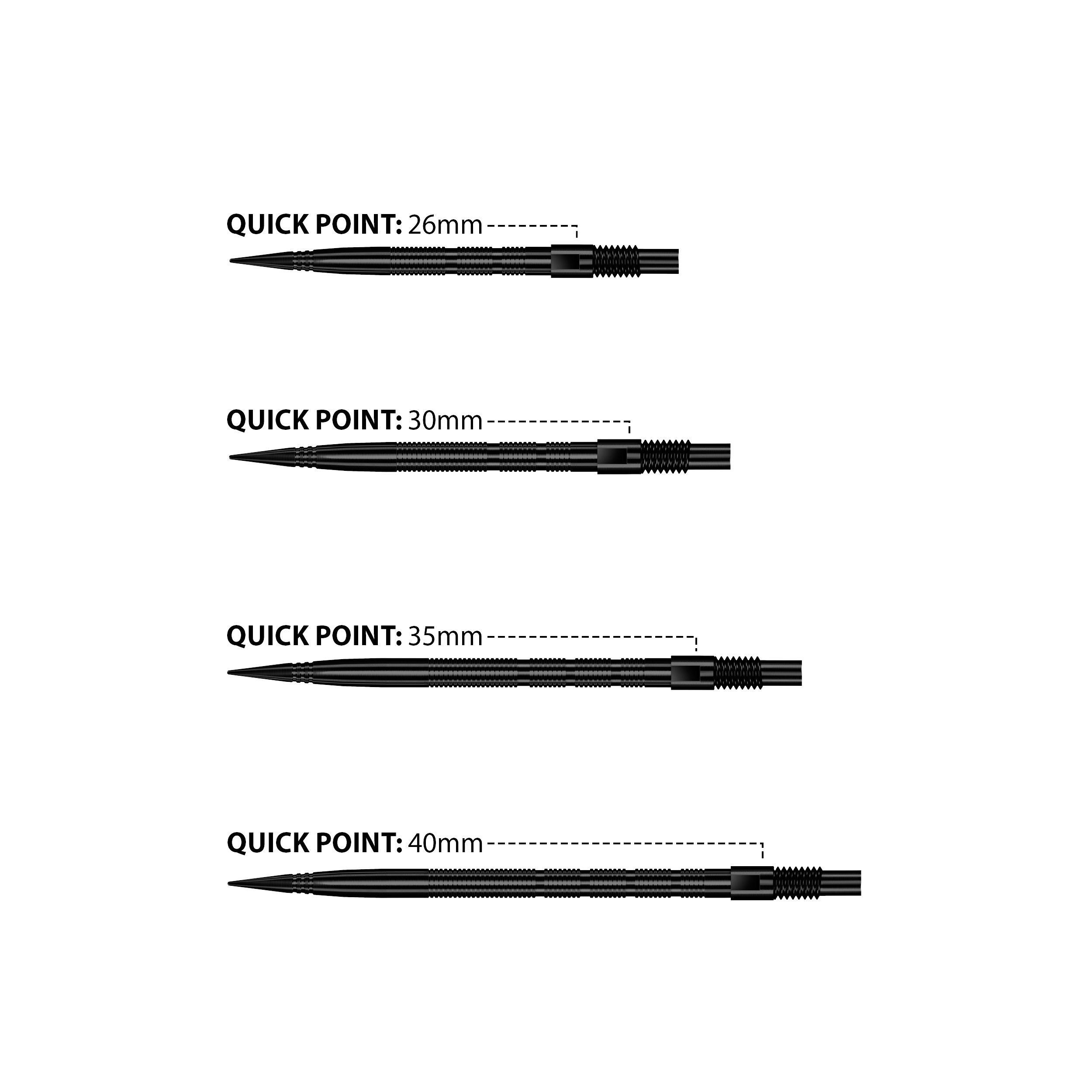 Harrows Quick Point Micro Ridge Dartspitzen - Schwarz Das Bild zeigt Harrows Quick Point Micro Ridge Dartspitzen in Schwarz. Die Dartspitzen sind schlank und für präzises Werfen geeignet.