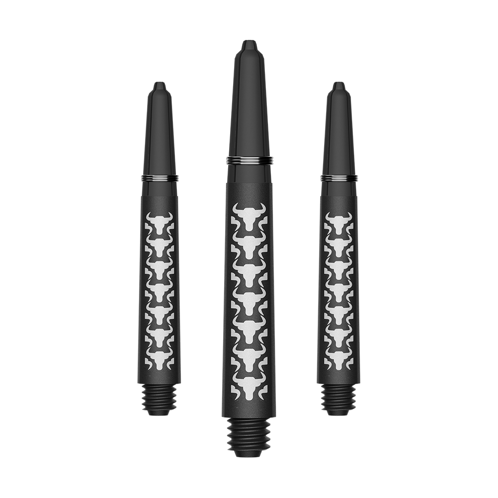 Das Bild zeigt BullsNL Capo Carbon Shafts in Weiß, InBetween, 38mm. Es handelt sich um einen mittellangen Schaft für Dartpfeile.