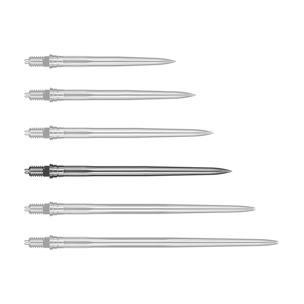 Caliburn EZ-EVO Dartspitzen - Smooth - Silber Abgebildet ist eine einzelne silberne Dartspitze mit glatter Oberfläche und 40mm Länge. Die Spitze eignet sich für den Austausch oder Ersatz an Dartpfeilen.