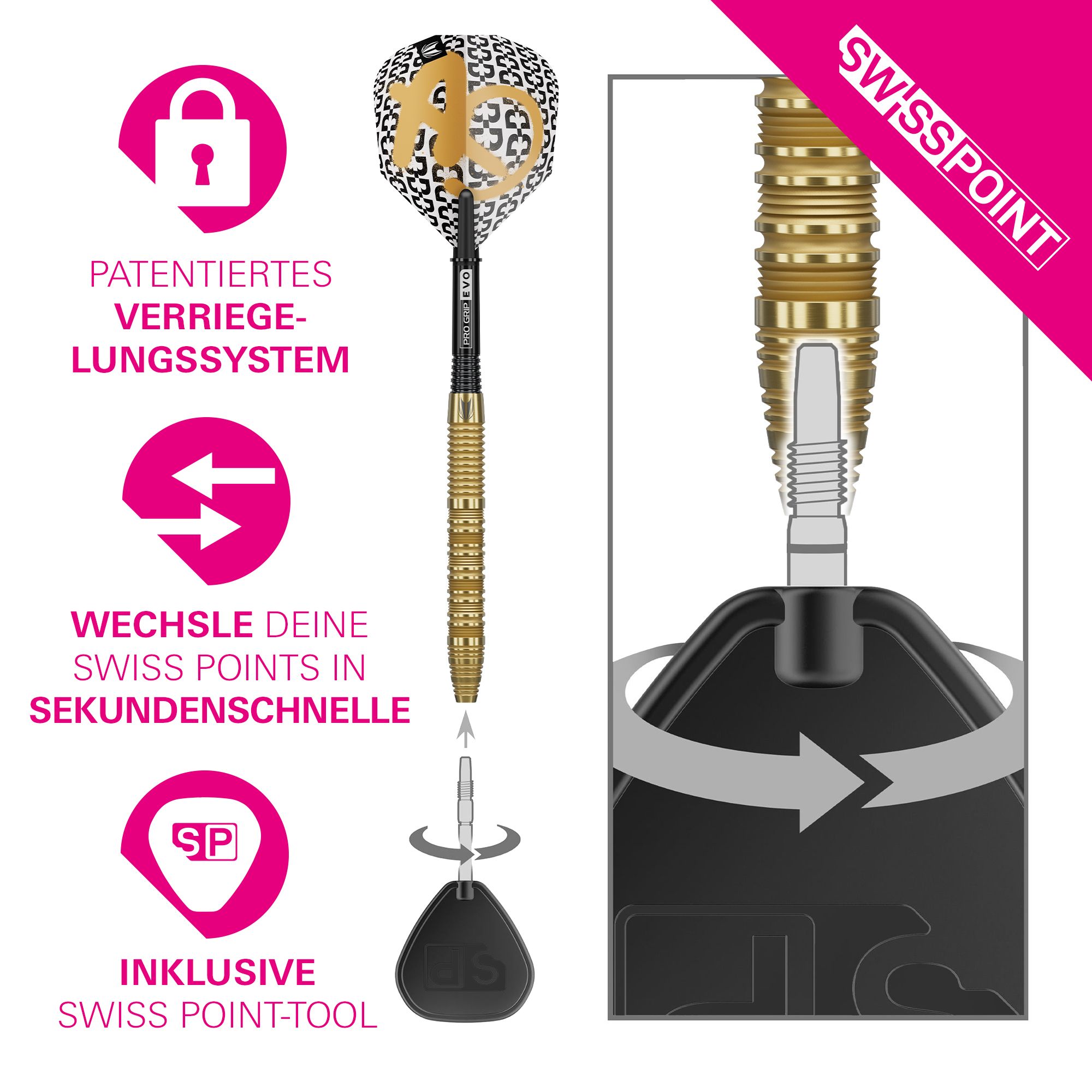 Target Bolide Envy 01 Swiss Point Steeldarts Auf dem Bild erkennt man die Target Bolide Envy 01 Swiss Point Steeldarts. Die Steeldarts bieten eine ausgezeichnete Balance für präzises Spielen.