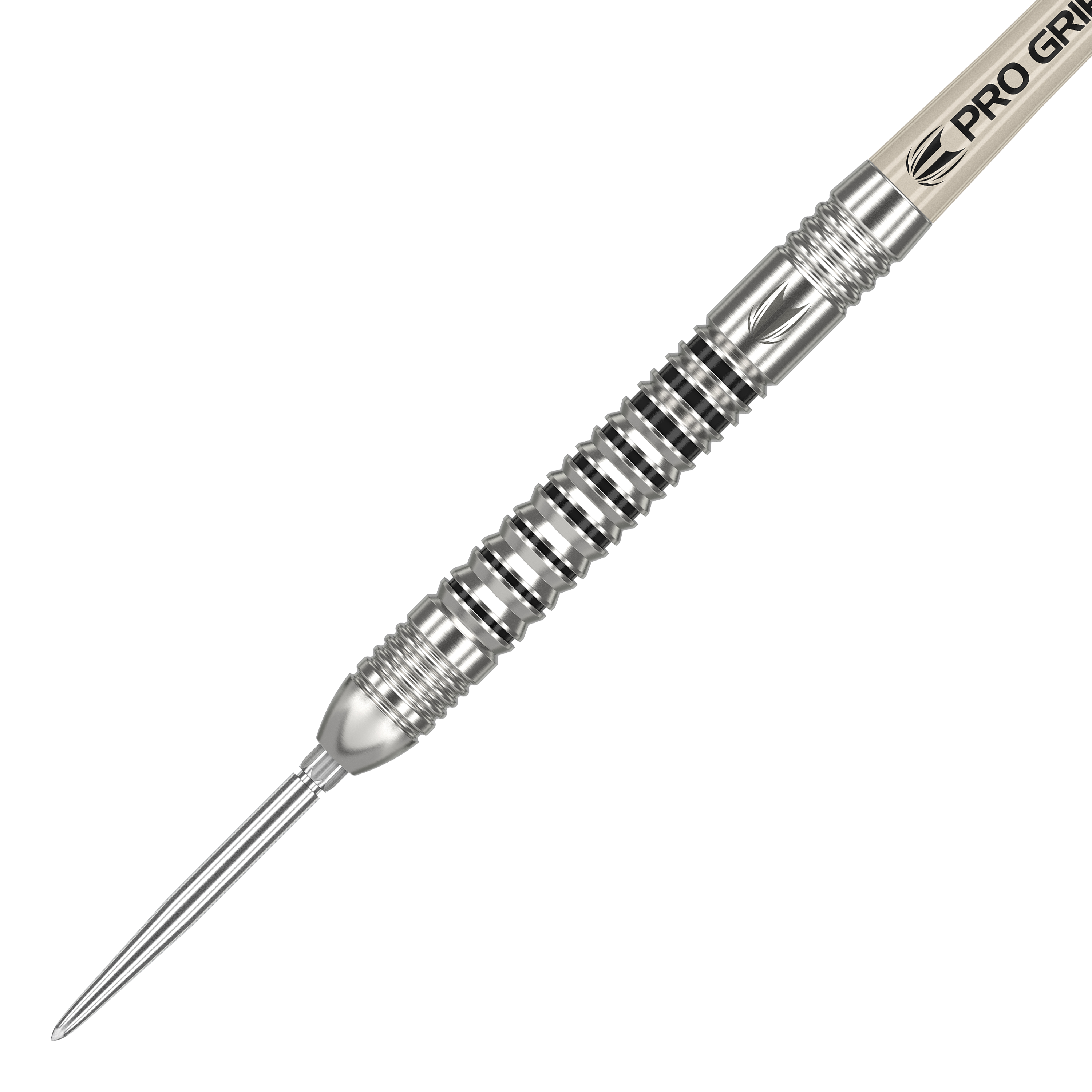 Target EXO SP03 Swiss Point Steeldarts Das Bild zeigt einen Target EXO SP03 Swiss Point Steeldart. Der Dart hat ein silbernes, geriffeltes Barrel und eine scharfe Spitze.