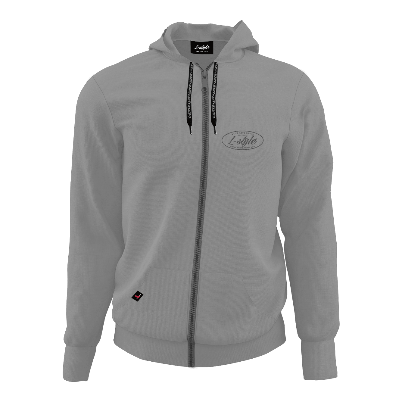 L-Style Hoodie - Grau Der Hoodie „L-Style Hoodie - Grau“ ist grau, hat eine Kapuze und einen durchgehenden Reißverschluss. Auf der linken Brust befindet sich ein dezentes L-Style Logo.