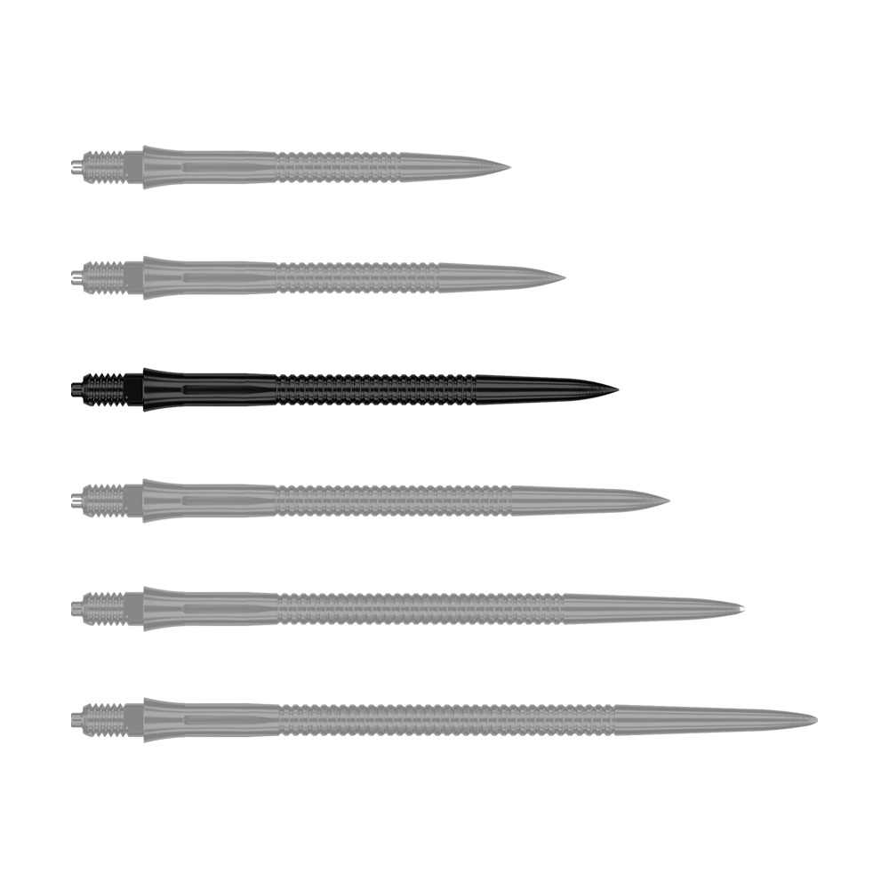 Caliburn EZ-EVO Dartspitzen - Grooved - Schwarz Das Bild stellt schwarze, gerillte Dartspitzen mit 36 mm Länge dar. Die Datei ist unter dem Namen EVO203_Caliburn_EZ-EVO_Dartspitzen_Grooved_Schwarz_36mm_1 gespeichert.