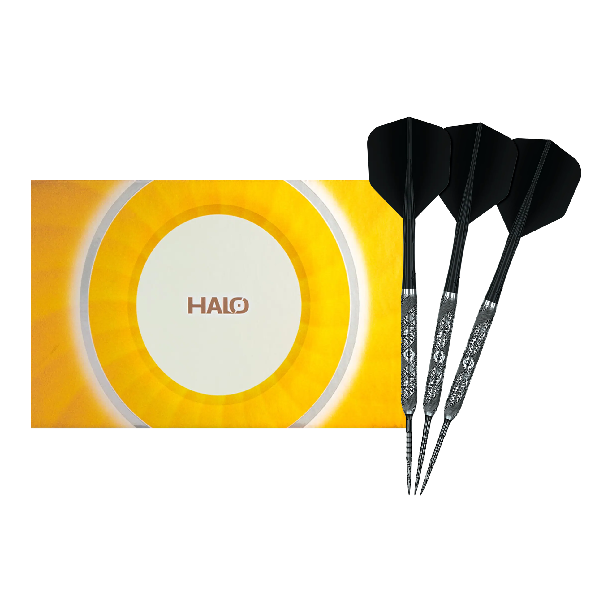 Caliburn Halo H3 Steeldarts - 21,5g Abgebildet sind die Caliburn Halo H3 Steeldarts mit 21,5g als vollständiger Satz. Die Darts werden komplett gezeigt.
