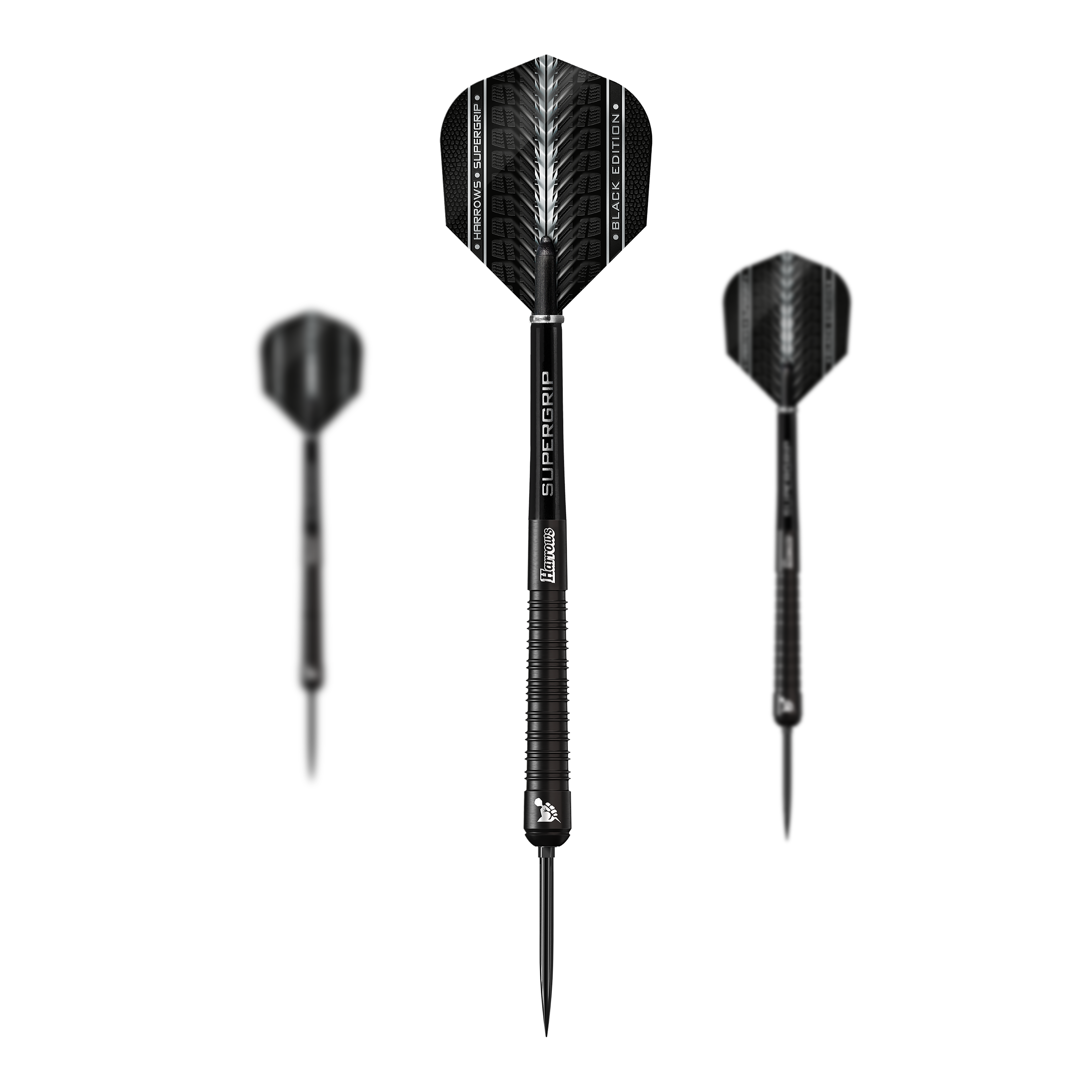 Harrows Supergrip 90 Black Edition Quick Point Steeldarts Auf diesem Bild ist ein Set der Harrows Supergrip 90 Black Edition Quick Point Steeldarts zu sehen. Die Steeldarts sind ideal für Turniere und Freizeitspiele.