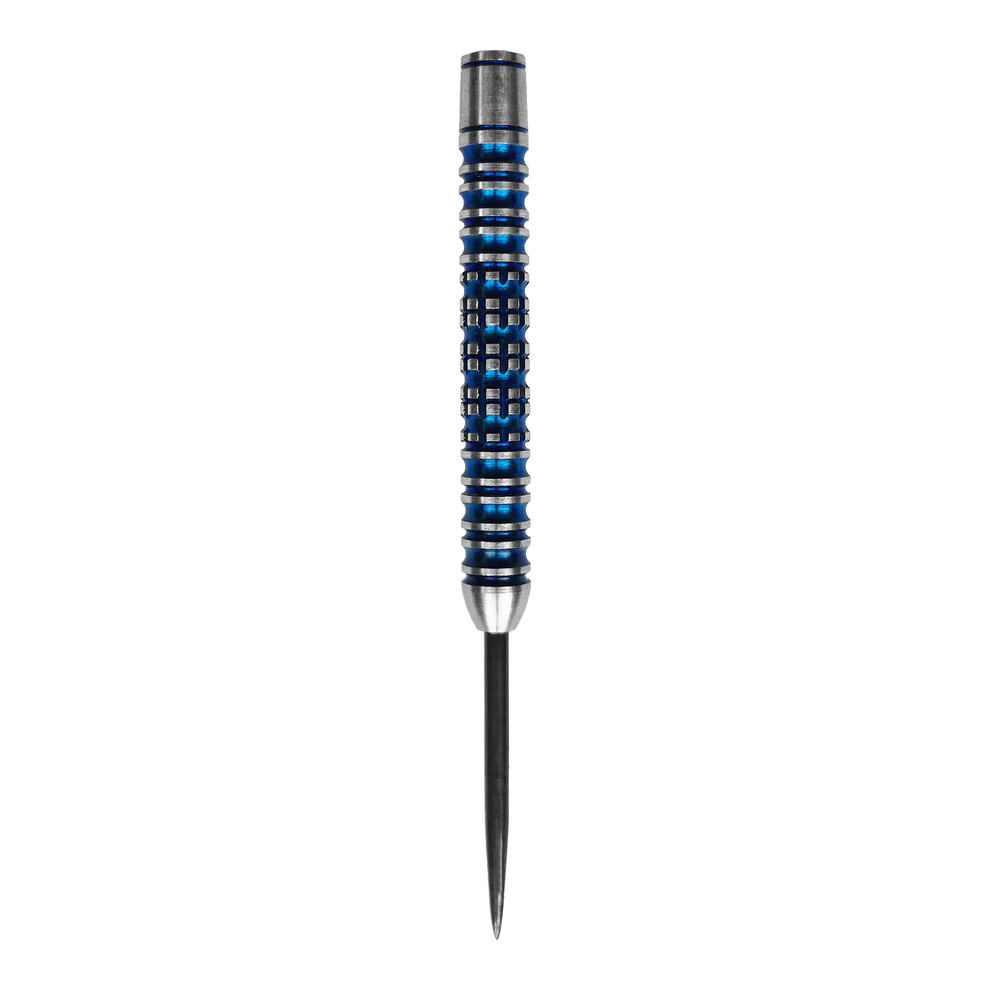 Das Bild zeigt ein McDart Ocean Steeldart Barrel mit einem Gewicht von 23g. Der Barrel hat ein silber-blaues Design mit Rillen und einem spitzen Ende.