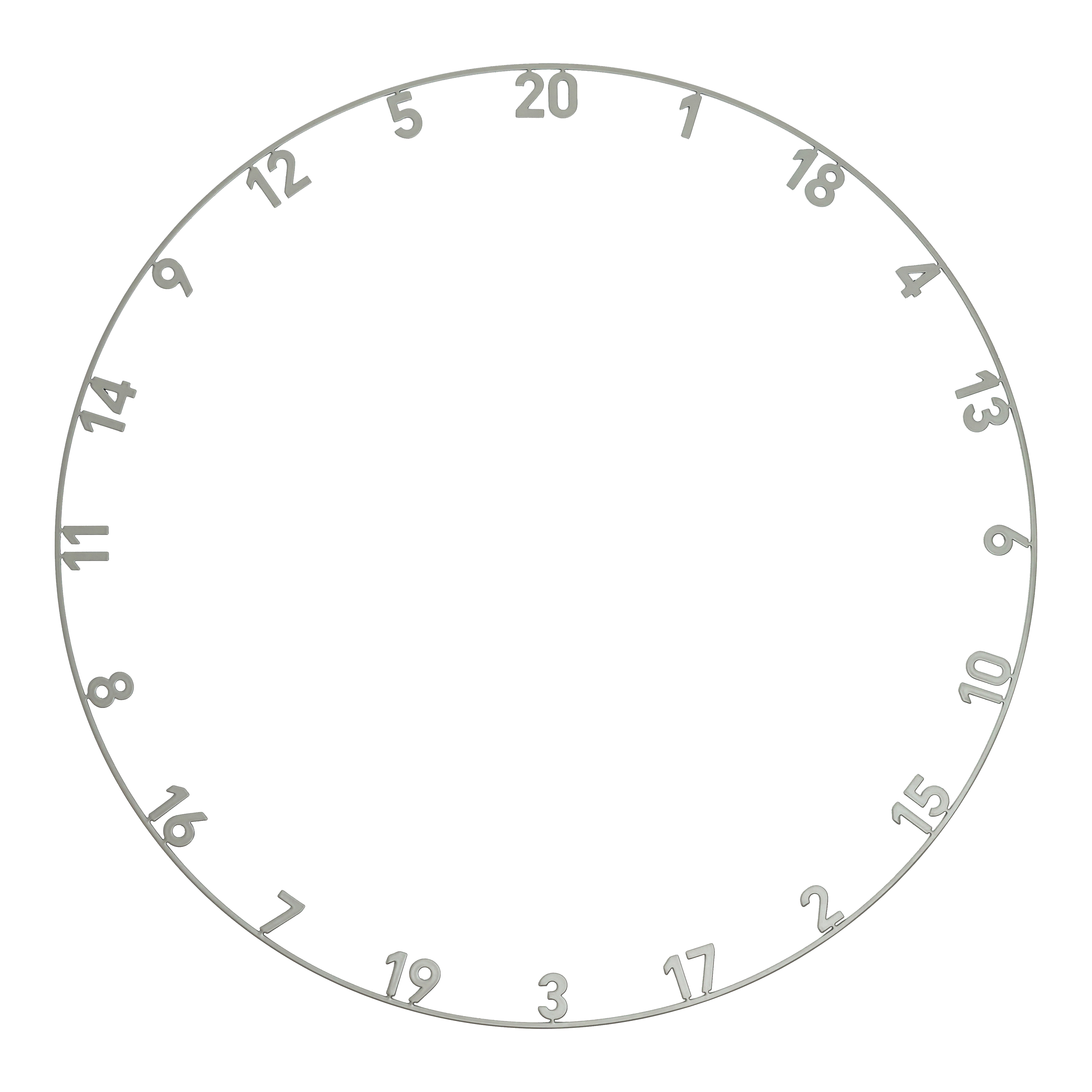 Auf dem Foto ist ein lasergeschnittener Zahlenring in der Farbe Nordic Grey abgebildet. Es handelt sich um die Datei ONE1012_Precise180_OnePiece_Lasercut_Zahlenring_NordicGrey_1.