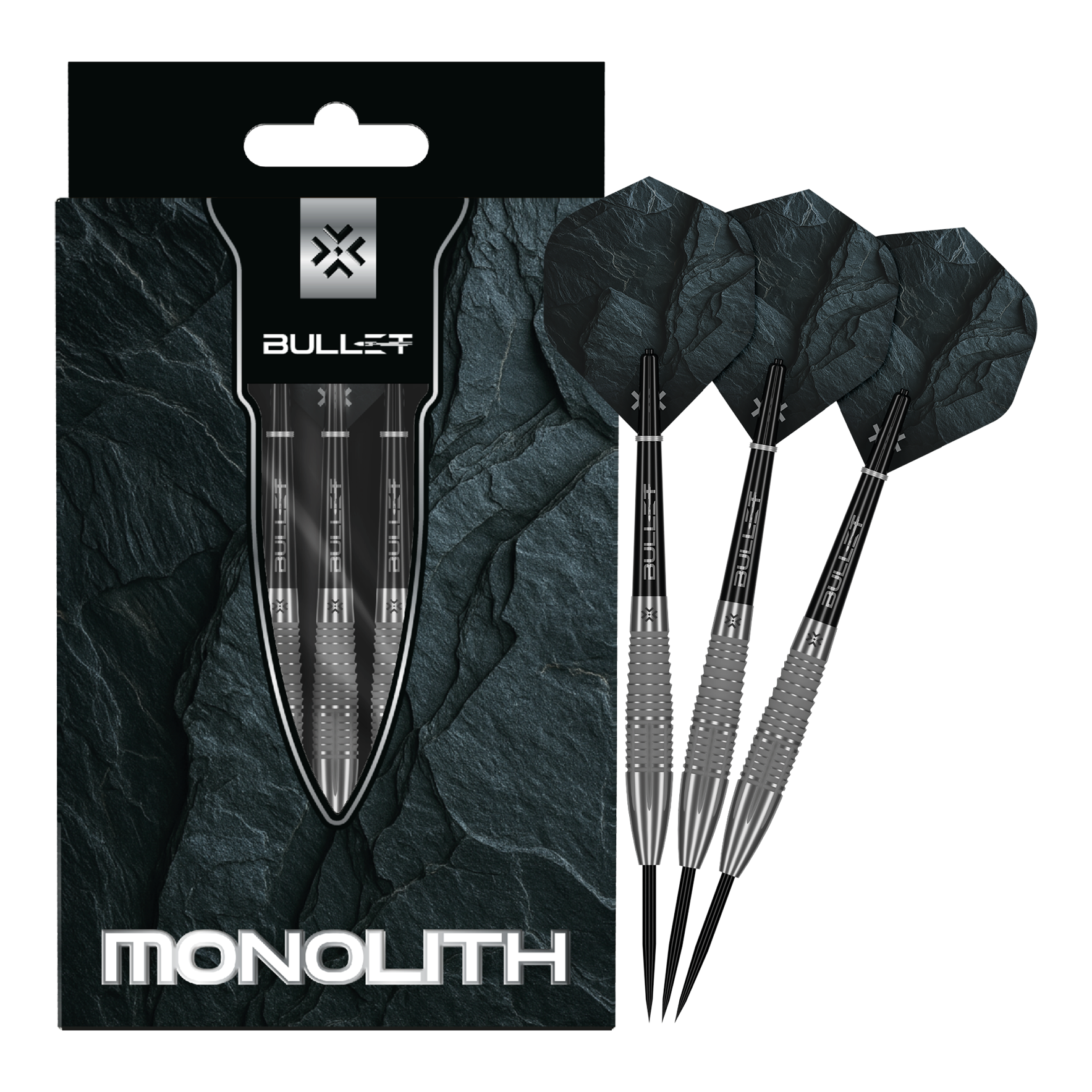 Bullet Monolith Steeldarts Abgebildet sind die Bullet Monolith Steel Darts in voller Länge. Dieses Produkt eignet sich für das Steeldart-Spiel.