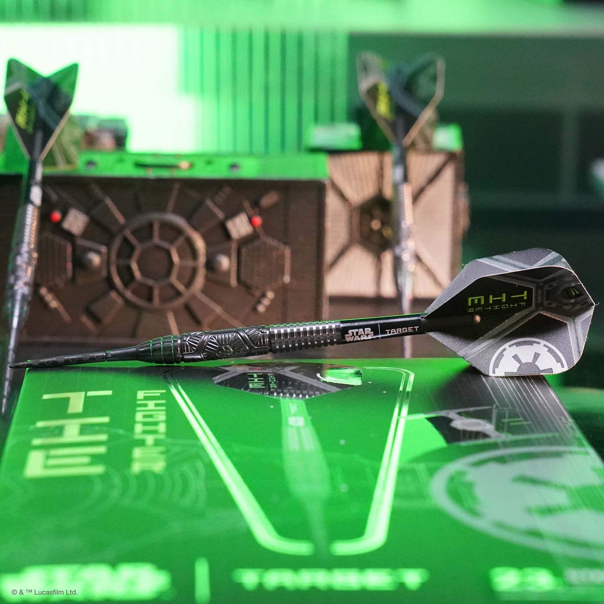 Target Star Wars Tie Fighter Swiss Point Steeldarts Target Star Wars Tie Fighter Swiss Point Steeldarts wird abgebildet. Das Produkt ist eine spezielle Steeldart-Edition mit Star Wars Design.