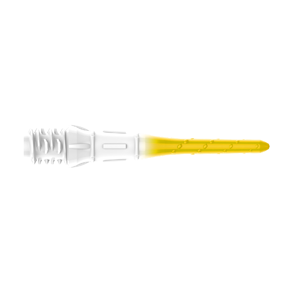 Das Bild zeigt ein Set von Dartspitzen mit dem Namen L-Style Premium Lippoint Gradiation Dartspitzen 30erPack Lemon. Es handelt sich um gelbe Dartspitzen für Softdarts.