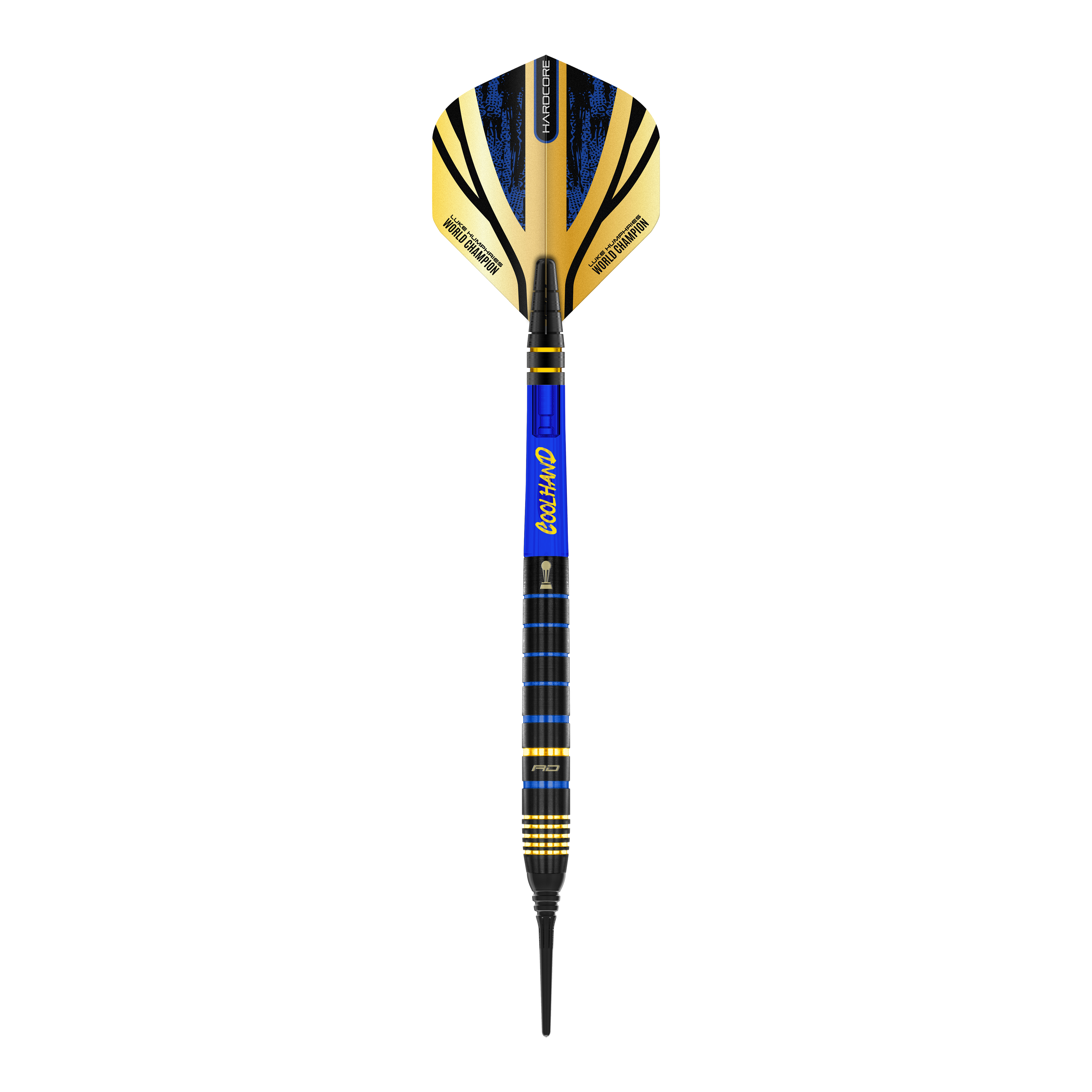 Red Dragon Luke Humphries TX4 Avenger Softdarts - 20g Der Red Dragon Luke Humphries TX4 Avenger Softdart – 20g ist ein hochwertiger Dartpfeil mit schwarzem, blauem und goldenem Design. Er hat eine goldene Flight und einen strukturierten, farblich abgestimmten Barrel für optimalen Grip.