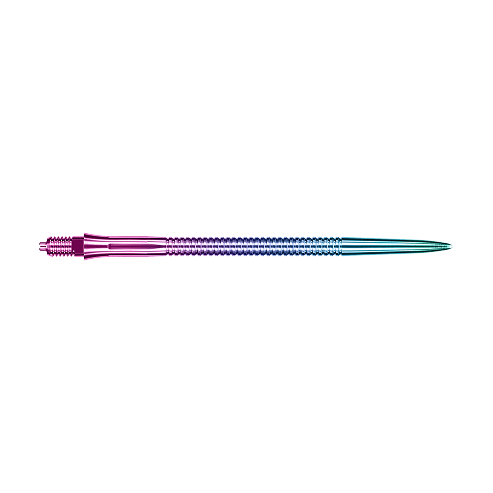 Gezeigt werden Caliburn EZ-EVO Dartspitzen mit Rillen im Rainbow-Design, 45 mm Länge. Das Set enthält Dartspitzen mit auffälligen Regenbogenfarben.